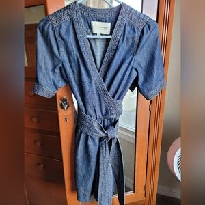 Anthropologie Pilcro belted denim romper shorts.